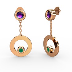 Ametist ve kök zümrüt 8 ayar rose altın küpe