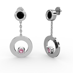 Melina Küpe - Siyah zirkon ve pembe kuvars 14 ayar beyaz altın küpe #1j0zf7w