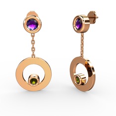 Melina Küpe - Ametist ve peridot 14 ayar rose altın küpe #1jgyg6n