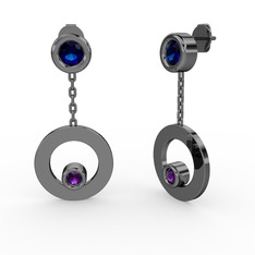 Melina Küpe - Lab safir ve ametist 925 ayar siyah rodyum kaplama gümüş küpe #1k41tqk