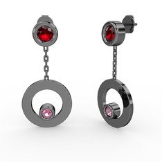 Melina Küpe - Garnet ve pembe kuvars 925 ayar siyah rodyum kaplama gümüş küpe #1kb85zm