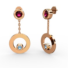 Melina Küpe - Rodolit garnet ve akuamarin 8 ayar rose altın küpe #1kckxet