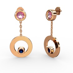 Melina Küpe - Pembe kuvars ve lab safir 14 ayar rose altın küpe #1l5z3y8