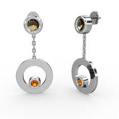 Dumanlı kuvars ve sitrin 8 ayar beyaz altın küpe