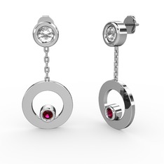 Melina Küpe - Swarovski ve rodolit garnet 8 ayar beyaz altın küpe #1mhkbzj