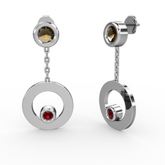 Melina Küpe - Dumanlı kuvars ve garnet 14 ayar beyaz altın küpe #1ngjszd