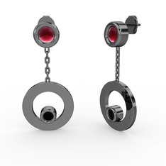 Kök yakut ve siyah zirkon 925 ayar siyah rodyum kaplama gümüş küpe