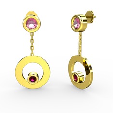 Melina Küpe - Pembe kuvars ve rodolit garnet 925 ayar altın kaplama gümüş küpe #1olr1rm