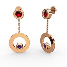Garnet ve ametist 18 ayar rose altın küpe