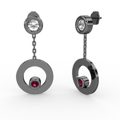 Melina Küpe - Beyaz zirkon ve rodolit garnet 925 ayar siyah rodyum kaplama gümüş küpe #1ow9zs