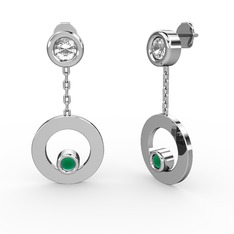 Melina Küpe - Swarovski ve kök zümrüt 8 ayar beyaz altın küpe #1q14whm