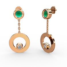 Kök zümrüt ve swarovski 14 ayar rose altın küpe