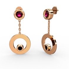 Rodolit garnet ve siyah zirkon 14 ayar rose altın küpe