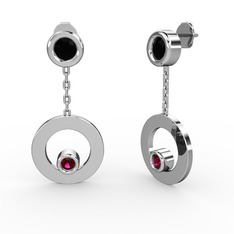 Siyah zirkon ve rodolit garnet 14 ayar beyaz altın küpe