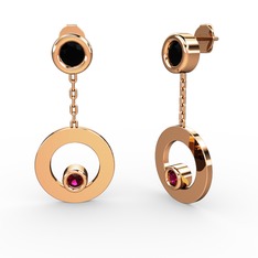 Siyah zirkon ve rodolit garnet 18 ayar rose altın küpe