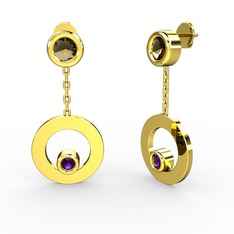 Melina Küpe - Dumanlı kuvars ve ametist 925 ayar altın kaplama gümüş küpe #1uhmxyi