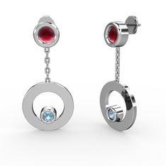 Kök yakut ve akuamarin 14 ayar beyaz altın küpe