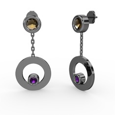 Melina Küpe - Dumanlı kuvars ve ametist 925 ayar siyah rodyum kaplama gümüş küpe #1vhye7