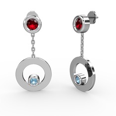 Garnet ve akuamarin 8 ayar beyaz altın küpe