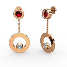 Garnet ve akuamarin 14 ayar rose altın küpe