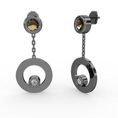 Melina Küpe - Dumanlı kuvars ve pırlanta 925 ayar siyah rodyum kaplama gümüş küpe (0.072 karat) #2mlbl3