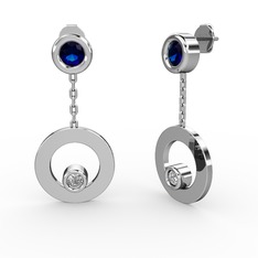 Lab safir ve swarovski 14 ayar beyaz altın küpe