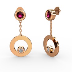 Rodolit garnet ve pırlanta 14 ayar rose altın küpe (0.072 karat)