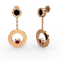 Siyah zirkon ve garnet 8 ayar rose altın küpe