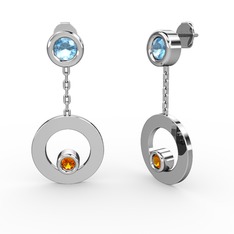 Melina Küpe - Akuamarin ve sitrin 14 ayar beyaz altın küpe #607ynd