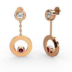 Beyaz zirkon ve rodolit garnet 14 ayar rose altın küpe