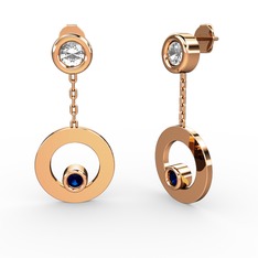 Pırlanta ve lab safir 925 ayar rose altın kaplama gümüş küpe (0.22 karat)