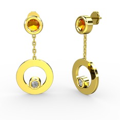 Melina Küpe - Sitrin ve beyaz zirkon 14 ayar altın küpe #7kdg9k