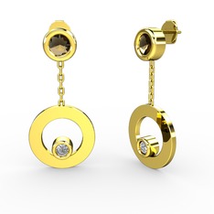 Dumanlı kuvars ve swarovski 14 ayar altın küpe