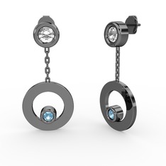 Melina Küpe - Pırlanta ve akuamarin 925 ayar siyah rodyum kaplama gümüş küpe (0.22 karat) #8jwknh