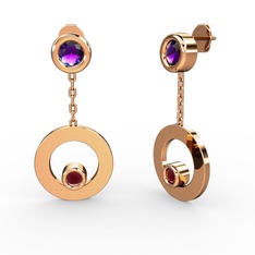 Melina Küpe - Ametist ve kök yakut 14 ayar rose altın küpe #8n6unp