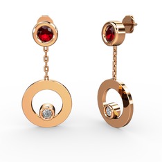 Garnet ve pırlanta 925 ayar rose altın kaplama gümüş küpe (0.072 karat)