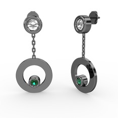 Melina Küpe - Pırlanta ve yeşil kuvars 925 ayar siyah rodyum kaplama gümüş küpe (0.22 karat) #8z8xkp