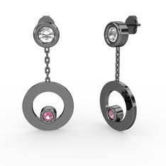 Melina Küpe - Beyaz zirkon ve pembe kuvars 925 ayar siyah rodyum kaplama gümüş küpe #935nad