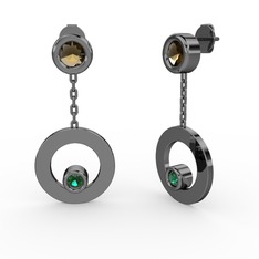 Dumanlı kuvars ve yeşil kuvars 925 ayar siyah rodyum kaplama gümüş küpe