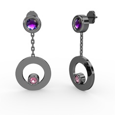 Melina Küpe - Ametist ve pembe kuvars 925 ayar siyah rodyum kaplama gümüş küpe #9wagin