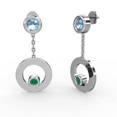 Melina Küpe - Akuamarin ve kök zümrüt 18 ayar beyaz altın küpe #aa8w3r