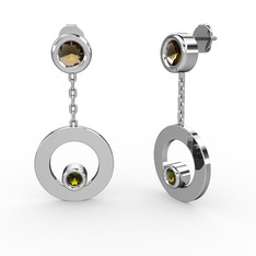 Dumanlı kuvars ve peridot 14 ayar beyaz altın küpe