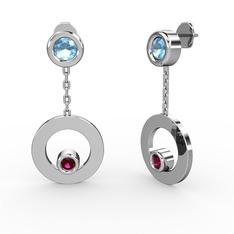 Akuamarin ve rodolit garnet 8 ayar beyaz altın küpe