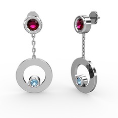 Rodolit garnet ve akuamarin 925 ayar gümüş küpe