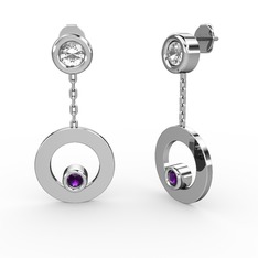 Swarovski ve ametist 14 ayar beyaz altın küpe