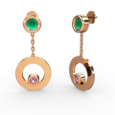 Melina Küpe - Kök zümrüt ve pembe kuvars 8 ayar rose altın küpe #dpnyo9