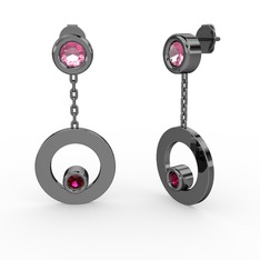 Melina Küpe - Pembe kuvars ve rodolit garnet 925 ayar siyah rodyum kaplama gümüş küpe #e5qwef