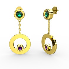 Melina Küpe - Yeşil kuvars ve ametist 925 ayar altın kaplama gümüş küpe #e613hx