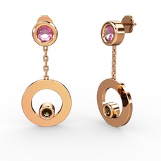 Pembe kuvars ve dumanlı kuvars 18 ayar rose altın küpe