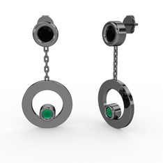 Melina Küpe - Siyah zirkon ve kök zümrüt 925 ayar siyah rodyum kaplama gümüş küpe #egrnrs